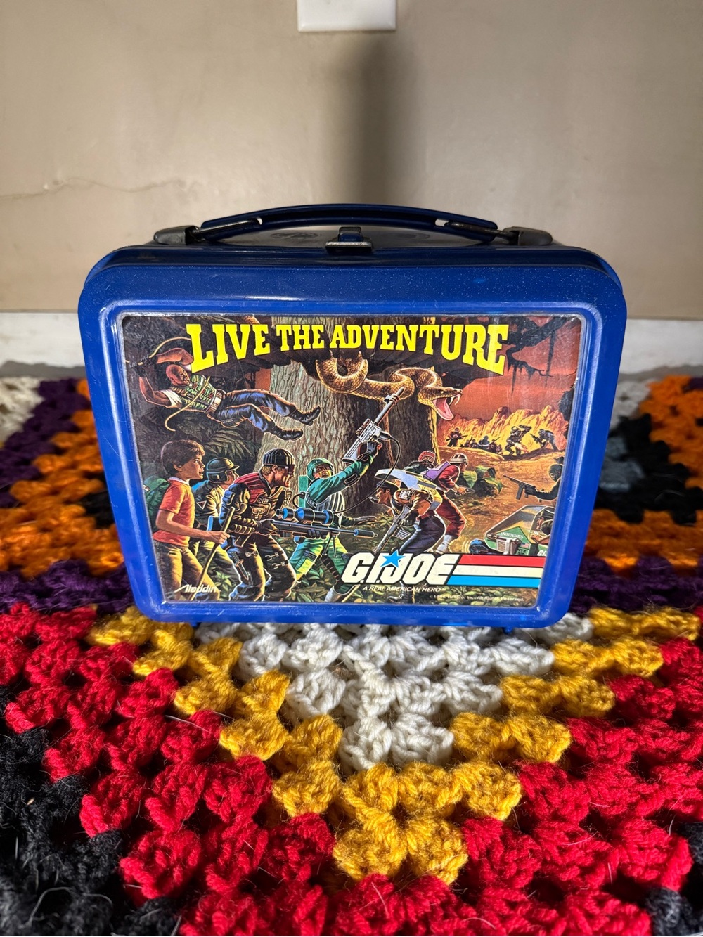 G.I. Joe "Live The Adventure" Vintage 1986 Blue Lunchbox with Matching Themos